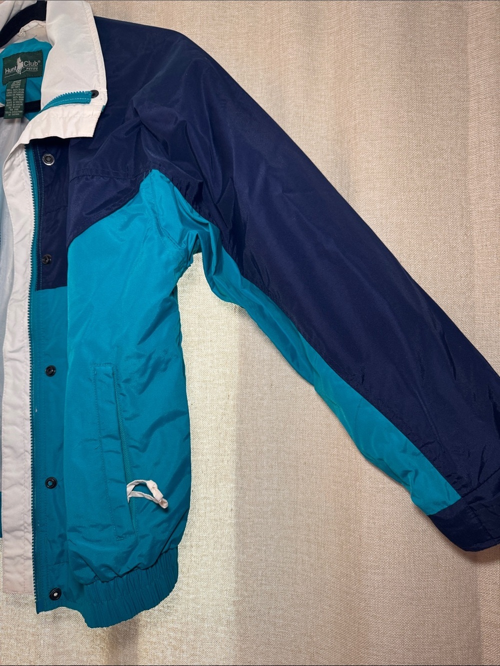 Retro 80s 90s 2000s Hunt Club Teal & Navy Colorblock Windbreaker Size Medium - Picture 3 of 5